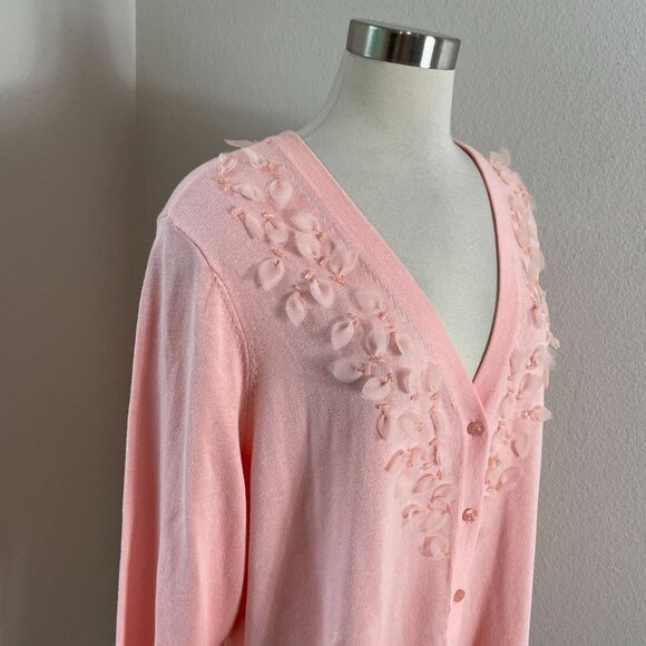 Isaac Mizrahi Live! Womens Plus 3X Pink Embellished Cardigan Floral Accents Knit - Picture 3 of 12